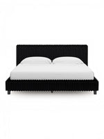 Très grand lit Chloe TOCO Meubles en tissu noir à texture côtelée avec tête de lit élégante et design contemporain