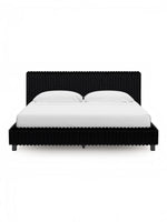 Très grand lit Chloe TOCO Meubles en tissu noir à texture côtelée avec tête de lit élégante et design contemporain