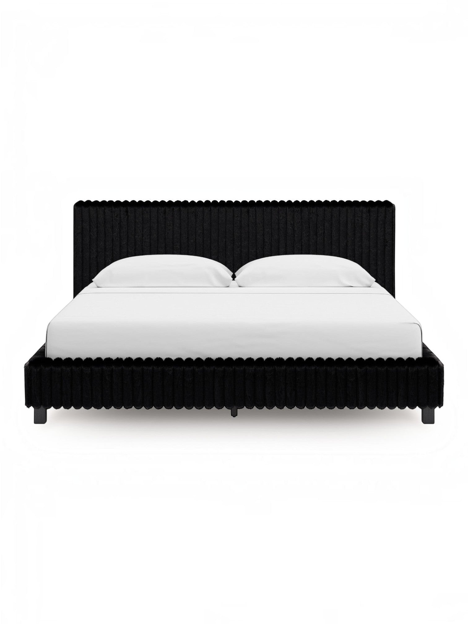Très grand lit Chloe TOCO Meubles en tissu noir à texture côtelée avec tête de lit élégante et design contemporain