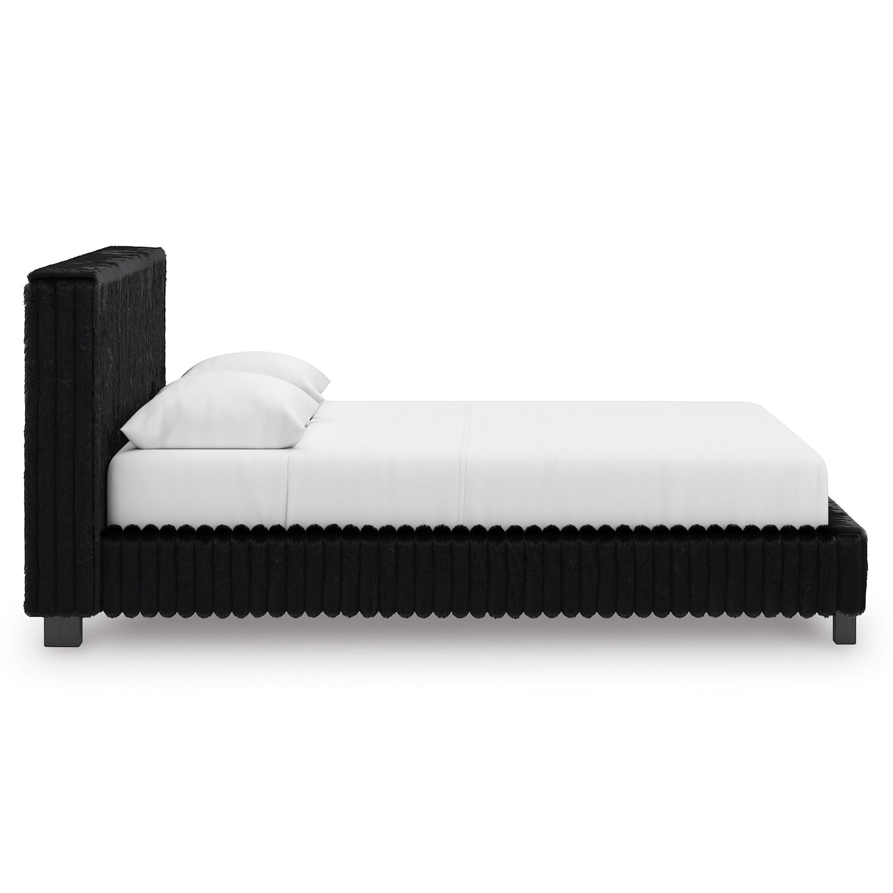 TOCO Meubles Grand lit Chloe noir en tissu côtelé, design contemporain et chic, idéal pour une chambre sophistiquée.