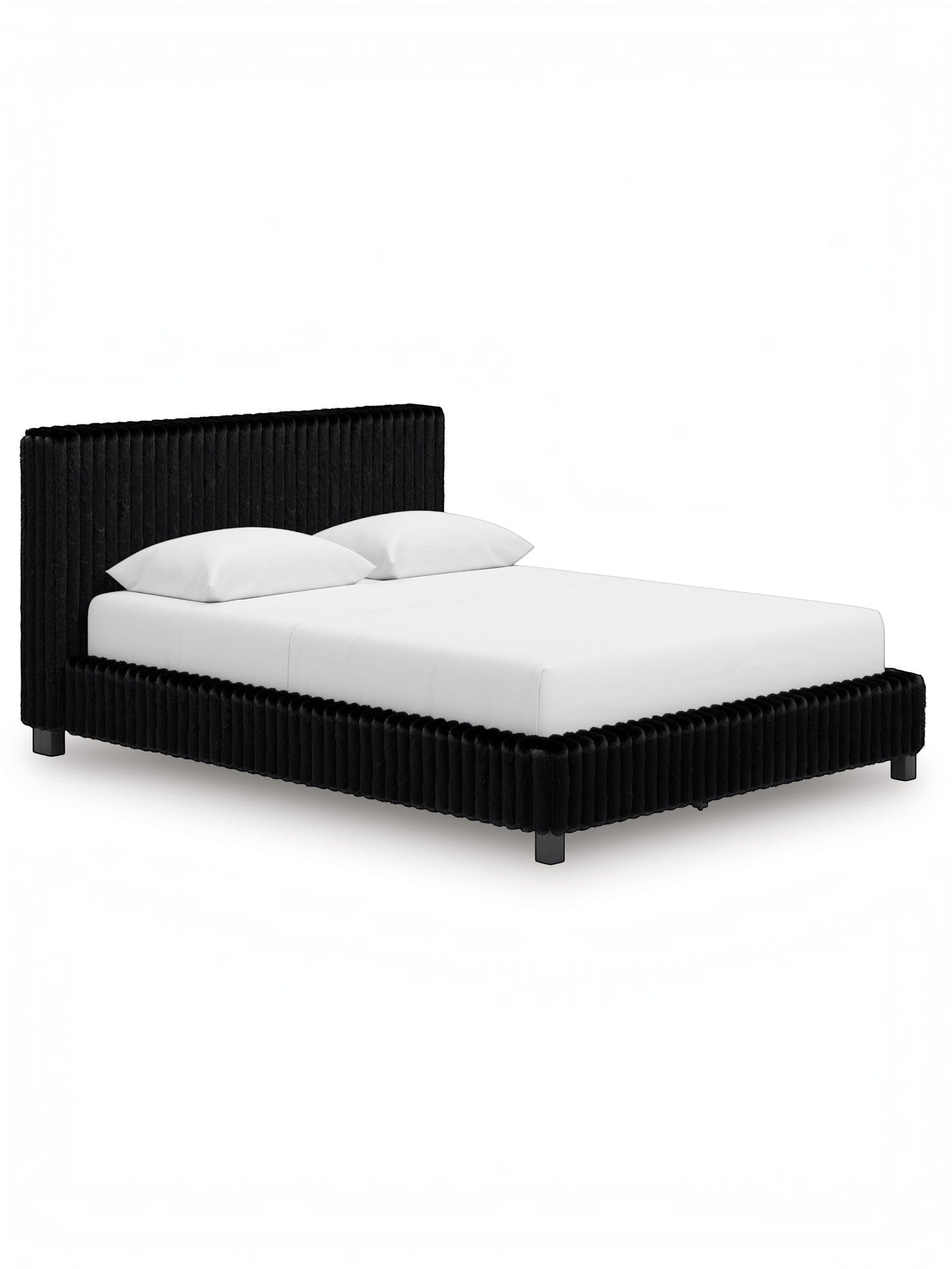 Grand lit Chloe TOCO Meubles en tissu noir texturé côtelé, design contemporain et chic.