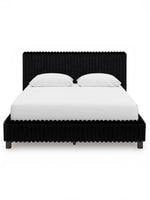 Grand lit Chloe noir en tissu texturé côtelé, design contemporain et chic par TOCO Meubles.