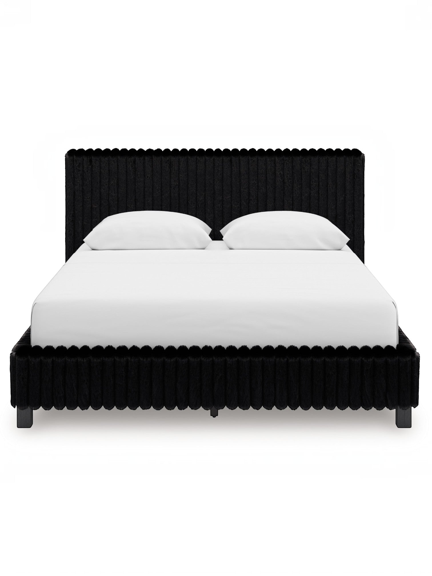 Grand lit Chloe noir en tissu texturé côtelé, design contemporain et chic par TOCO Meubles.