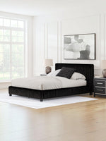 TOCO Meubles Lit Chloe noir en tissu côtelé, design contemporain et chic pour chambre à coucher.