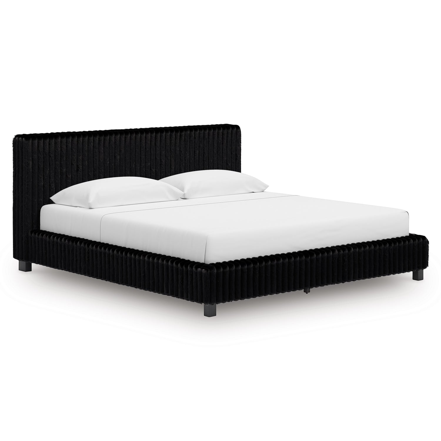 Lit Chloe noir en tissu côtelé de TOCO Meubles, design contemporain et chic avec tête de lit haute.