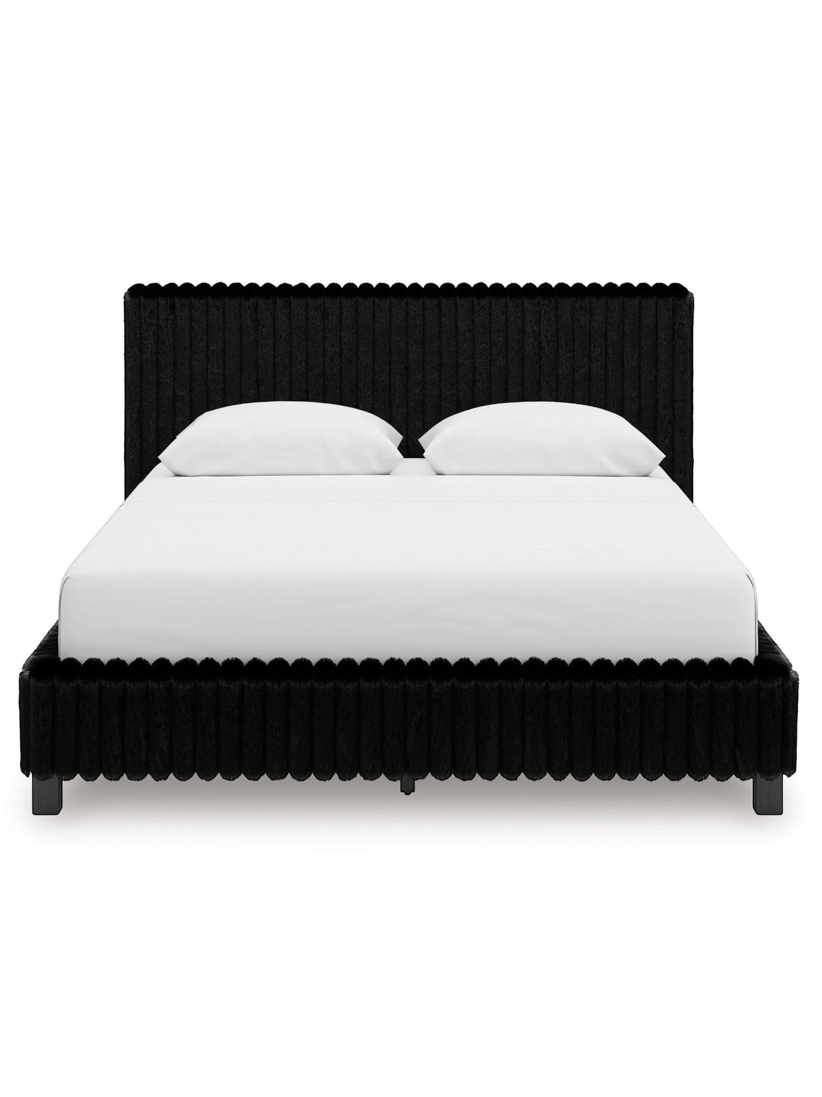 Grand lit Chloe noir en tissu texturé côtelé, design contemporain et chic par TOCO Meubles.
