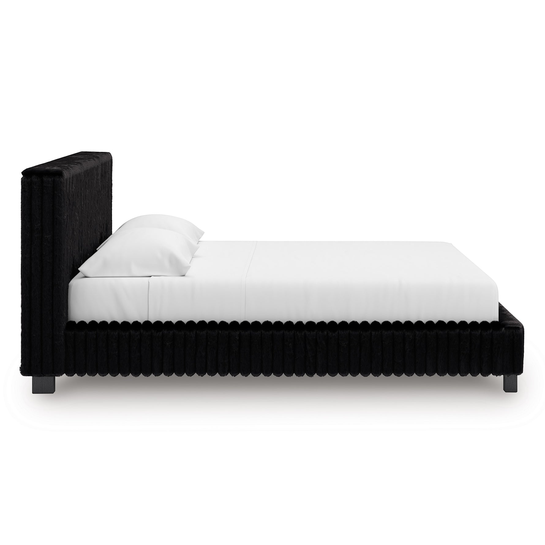 Lit noir TOCO Meubles Chloe en tissu côtelé avec tête de lit haute et pieds discrets. Design contemporain.