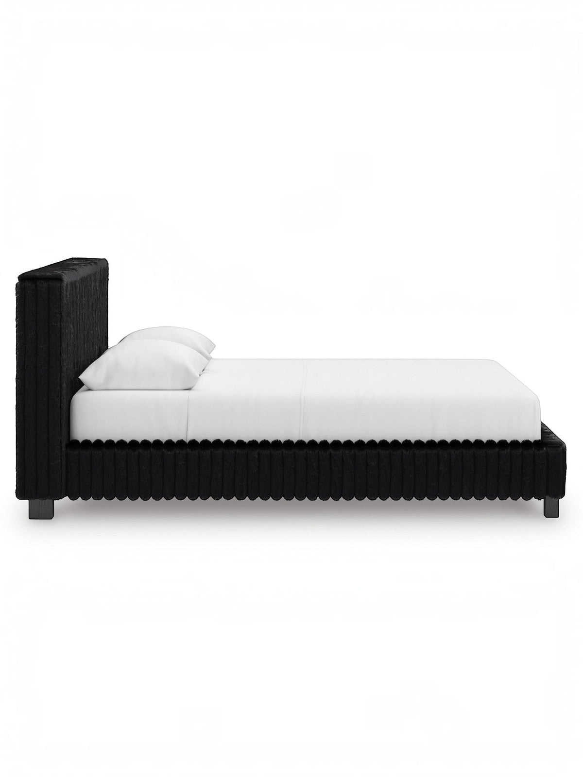 TOCO Meubles Grand lit Chloe noir en tissu côtelé, design contemporain et chic, idéal pour une chambre sophistiquée.