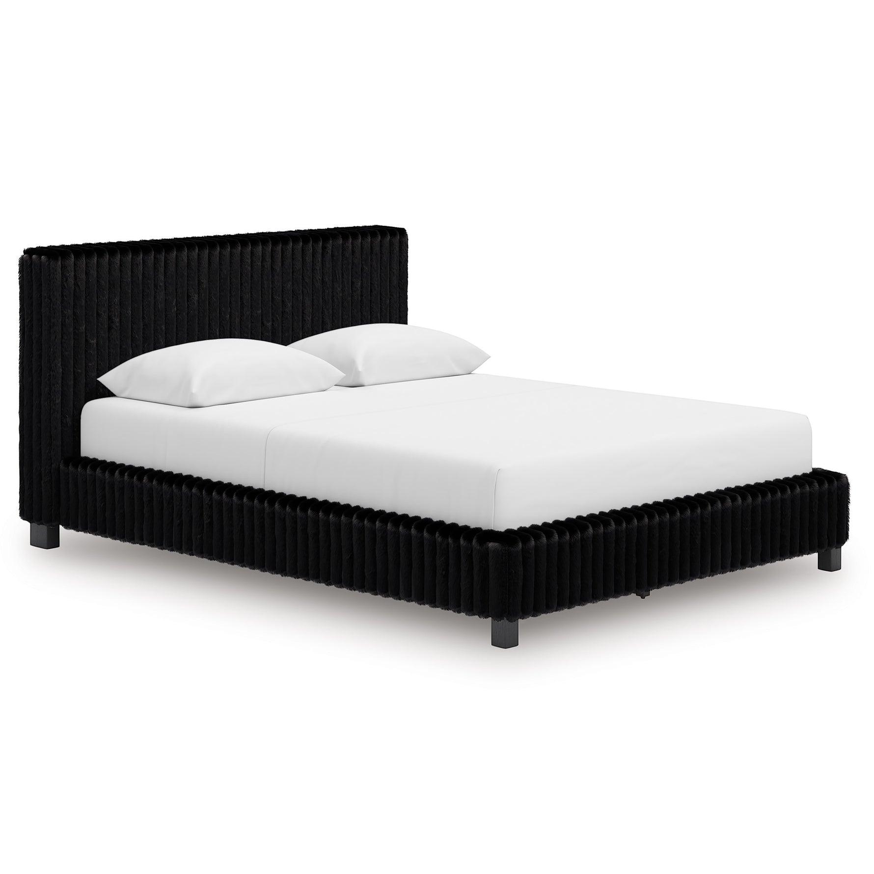 Grand lit Chloe TOCO Meubles en tissu noir texturé côtelé, design contemporain et chic.