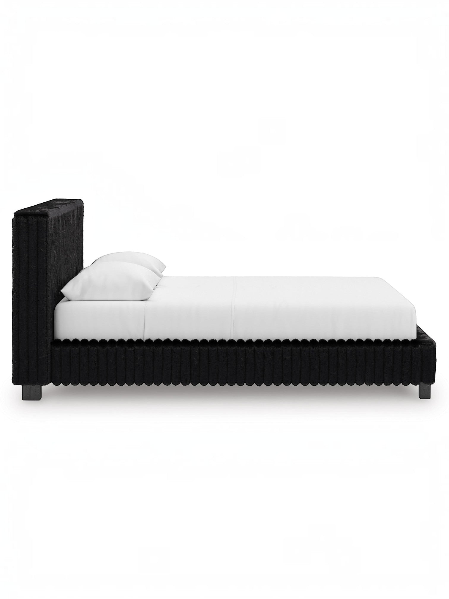 TOCO Meubles Grand lit Chloe noir en tissu côtelé, design contemporain et chic, idéal pour une chambre sophistiquée.