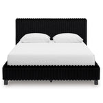 Grand lit Chloe noir en tissu texturé côtelé, design contemporain et chic par TOCO Meubles.