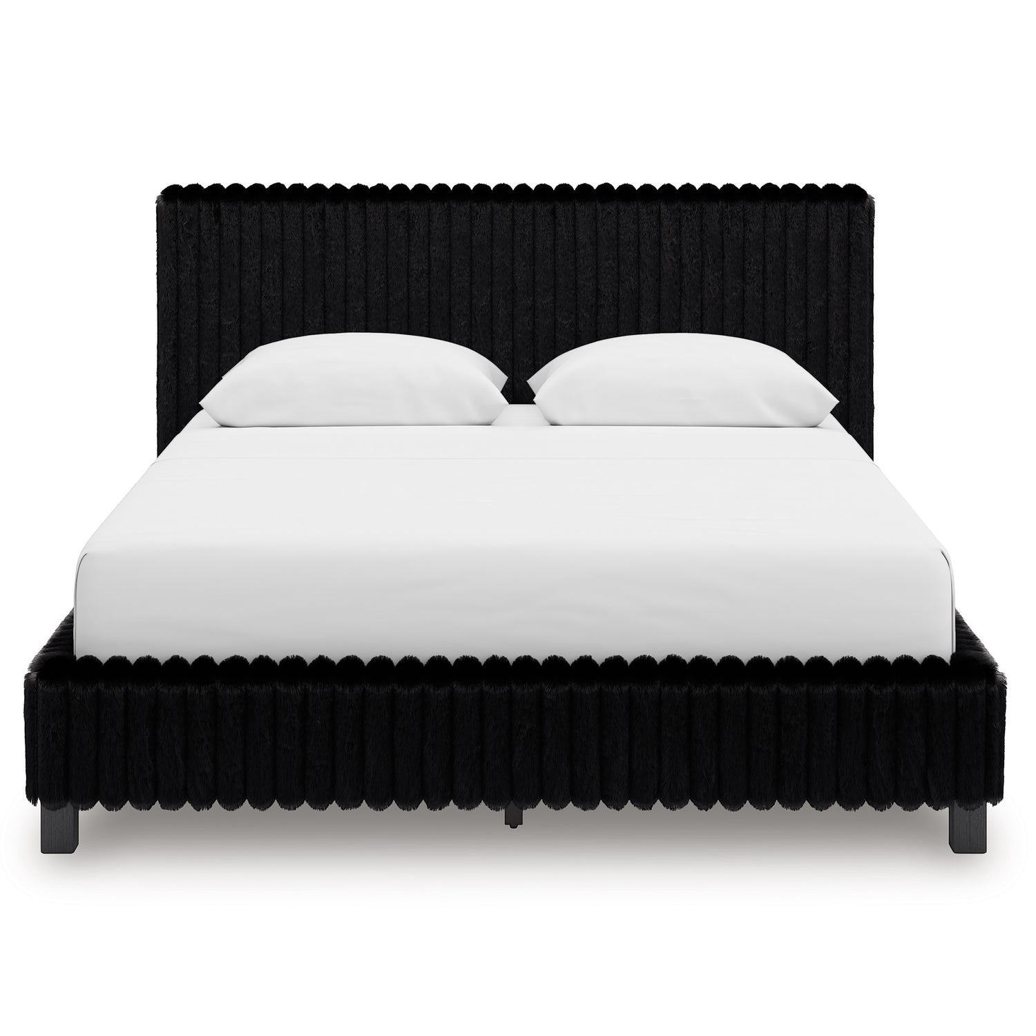 Grand lit Chloe noir en tissu texturé côtelé, design contemporain et chic par TOCO Meubles.