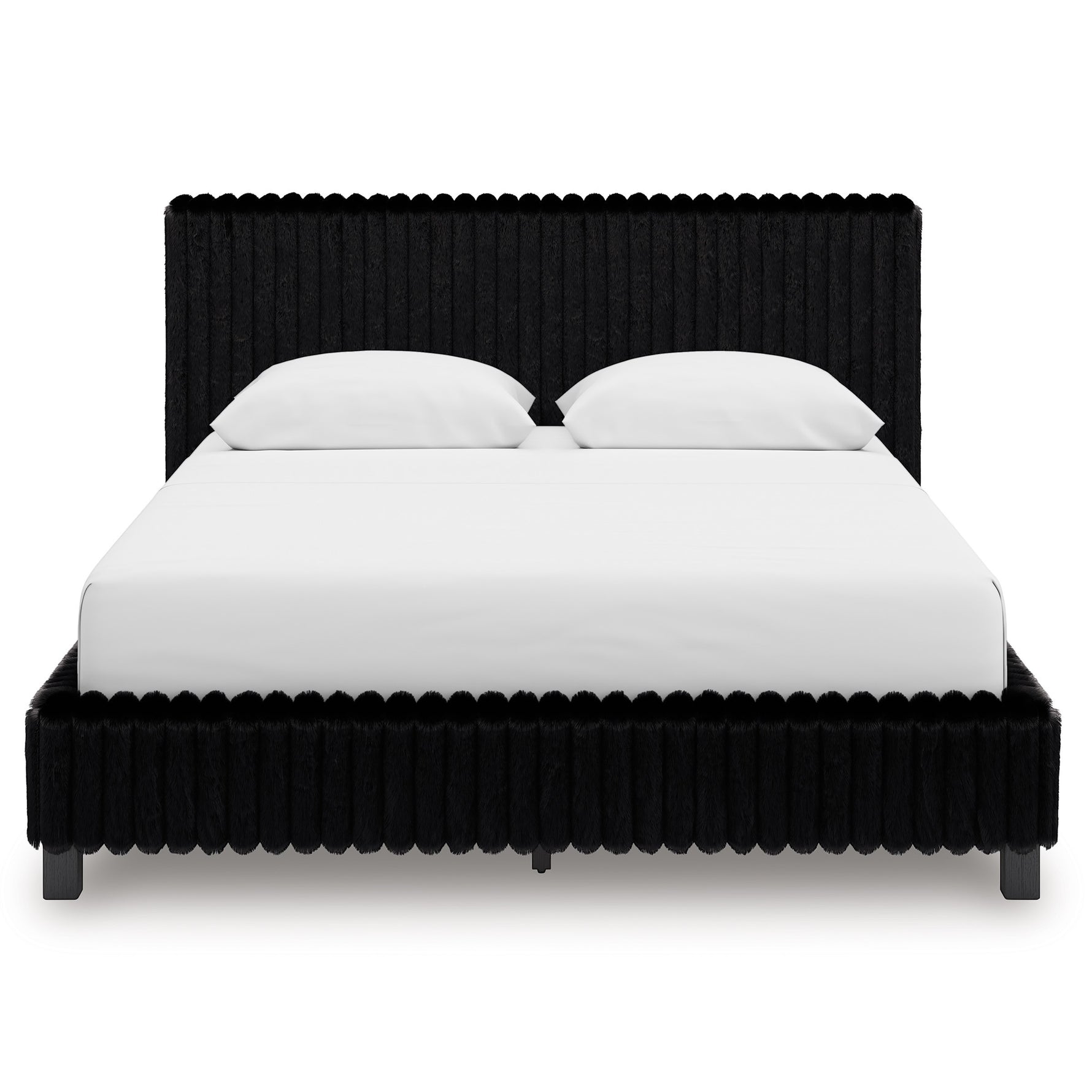 Grand lit Chloe noir en tissu texturé côtelé, design contemporain et chic par TOCO Meubles.