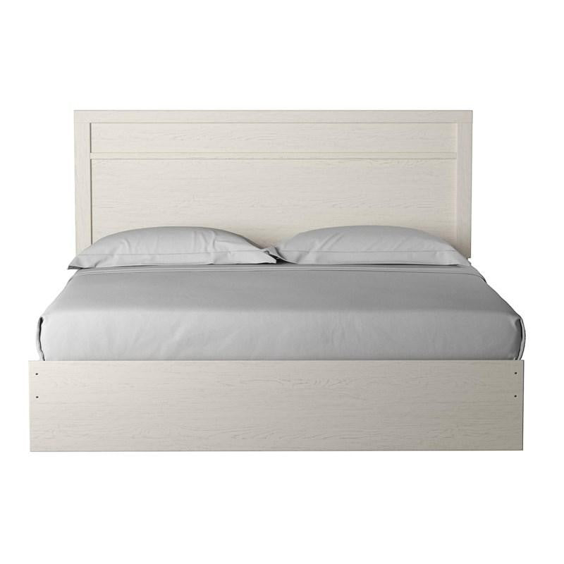 TOCO Meubles Lit Clara très grand, blanc avec grain de bois, tête de lit moulurée, style moderne.
