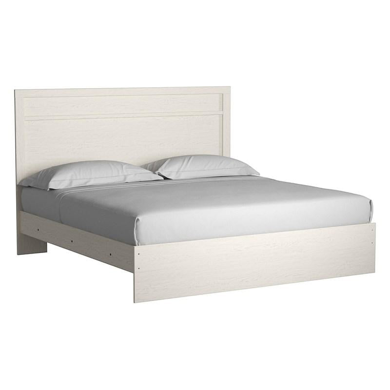 Lit Clara blanc de TOCO Meubles avec tête de lit moulurée et finition grain de bois subtil.