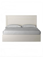 Très grand lit Clara TOCO Meubles blanc avec tête de lit à moulures et grain de bois apparent au design moderne