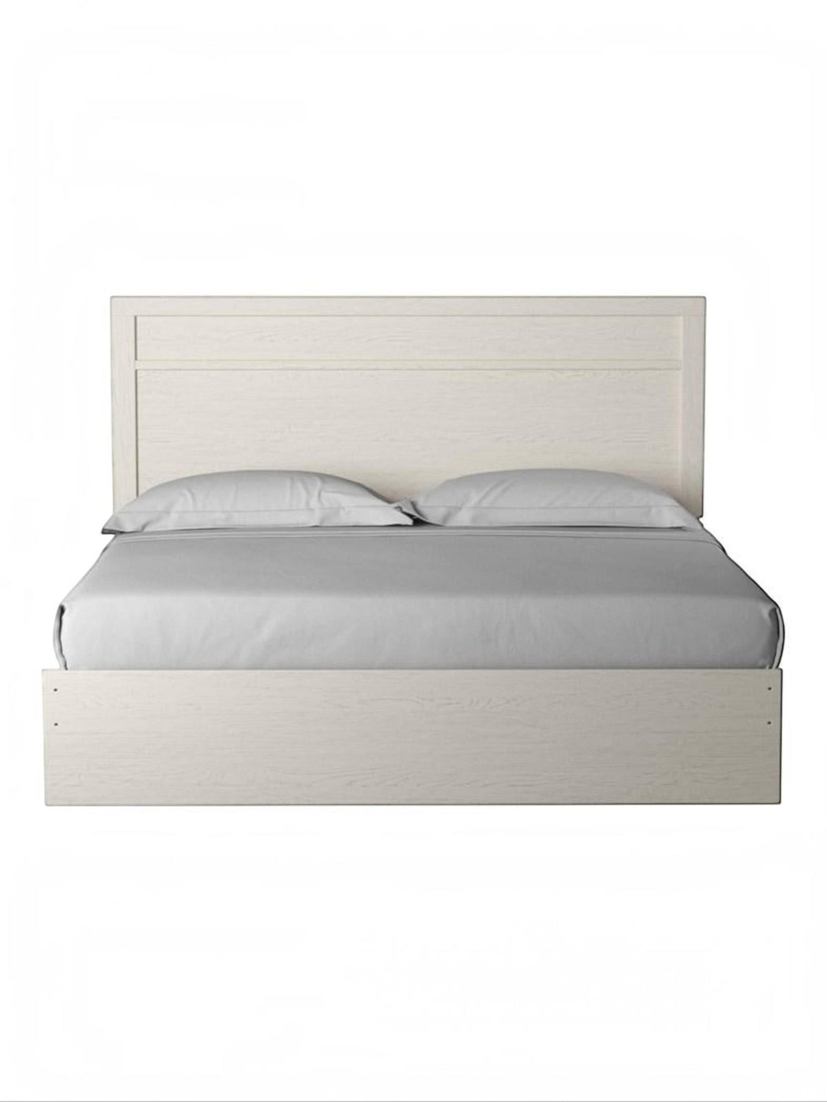 Très grand lit Clara TOCO Meubles blanc avec tête de lit à moulures et grain de bois apparent au design moderne