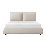 Lit Diego TOCO Meubles en tissu chenille beige avec tête de lit rembourrée et design épuré.
