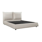 TOCO Meubles Grand Lit Diego en tissu chenille beige, tête de lit rembourrée, design moderne.