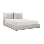 Lit Diego TOCO Meubles en tissu chenille beige avec tête de lit rembourrée et design moderne.