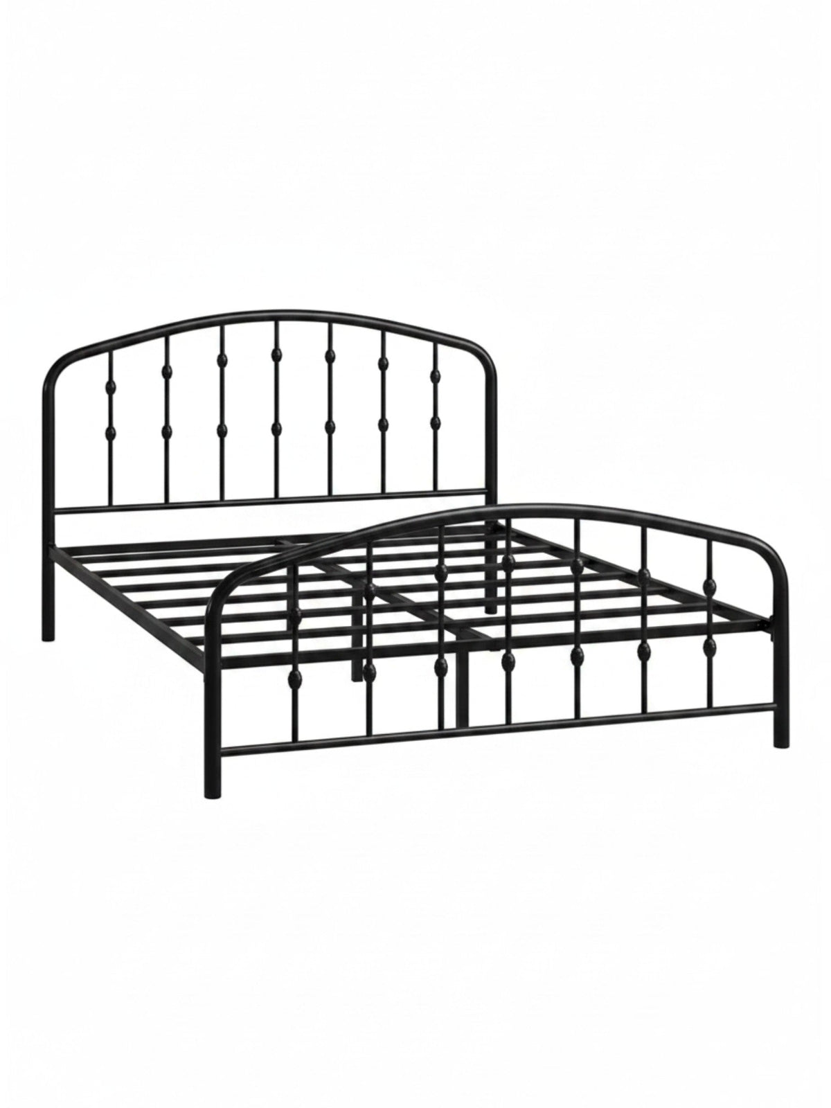 Lit double Nina TOCO Meubles en acier noir avec structure plateforme minimaliste et tête de lit arrondie