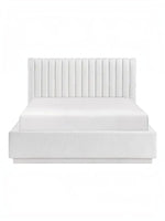 Lit double plateforme TOCO Meubles Emilio blanc avec tête de lit capitonnée verticalement et revêtement texturé