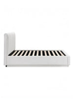 Lit double plateforme TOCO Meubles Emilio en tissu blanc texturé avec tête de lit capitonnée à canaux verticaux