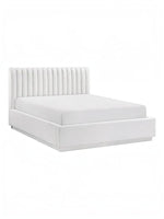 Lit double plateforme TOCO Meubles blanc avec tête de lit capitonnée verticalement en tissu texturé moderne