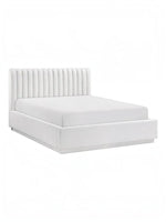 Lit double plateforme TOCO Meubles blanc avec tête de lit capitonnée verticalement en tissu texturé moderne