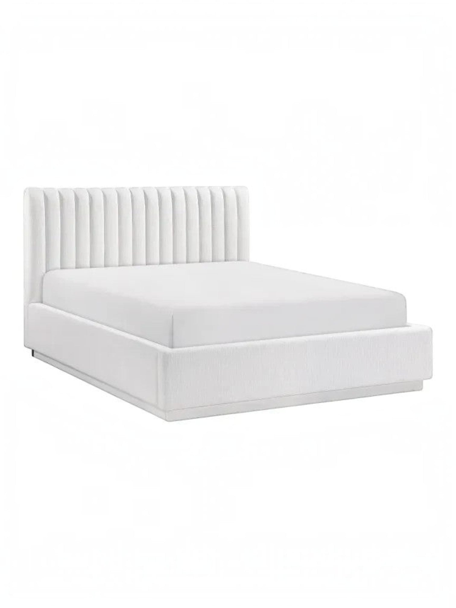 Lit double plateforme TOCO Meubles blanc avec tête de lit capitonnée verticalement en tissu texturé moderne