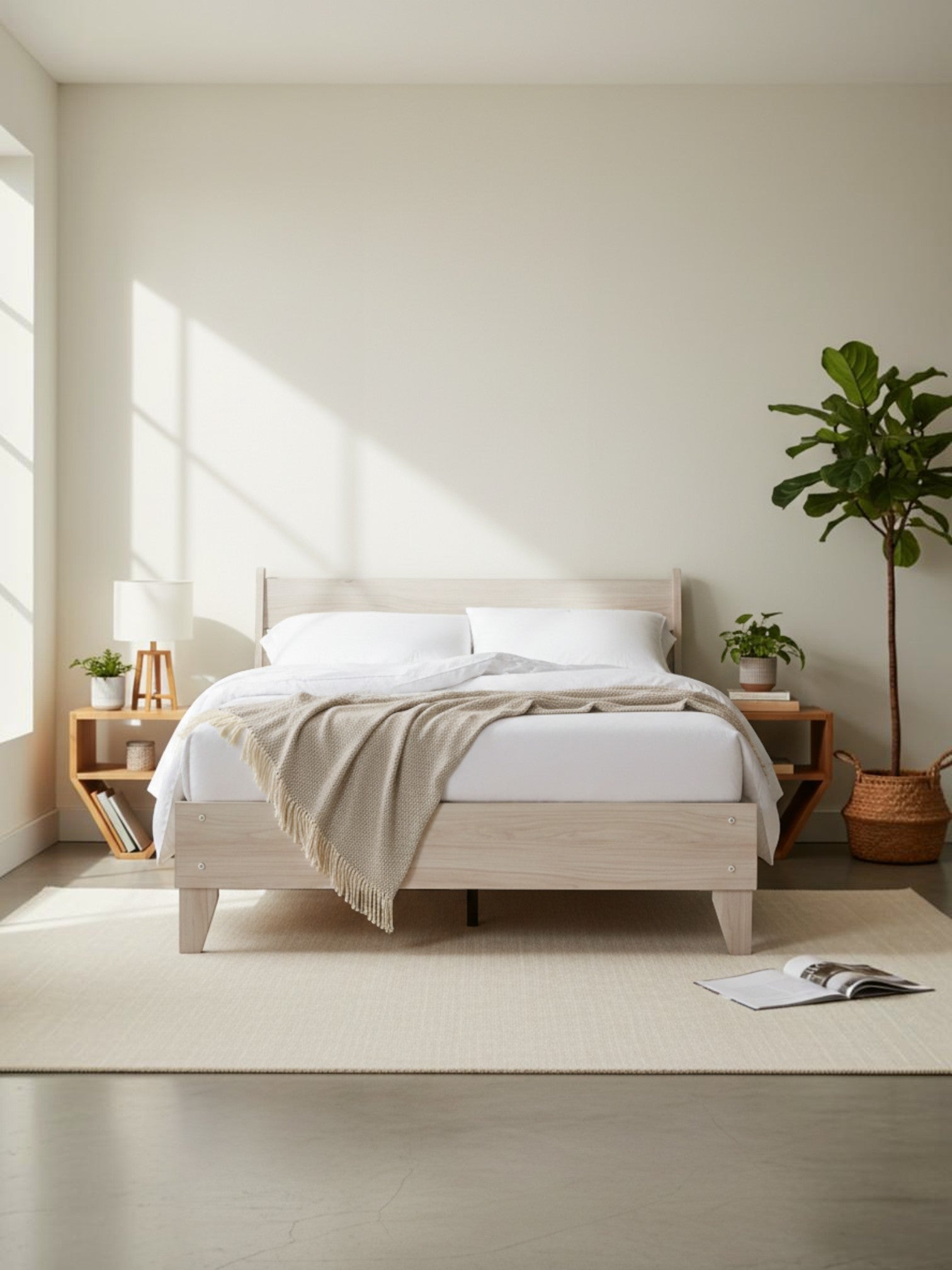 Lit double Solene TOCO Meubles en bois clair au design contemporain épuré dans une chambre moderne et lumineuse