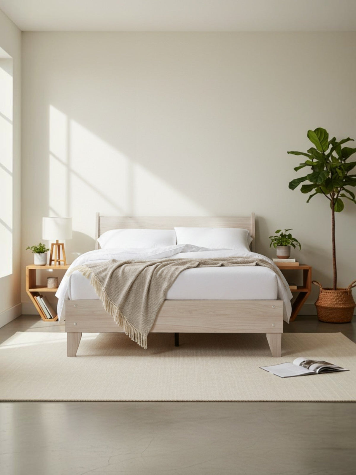 Lit double Solene TOCO Meubles en bois clair au design contemporain épuré dans une chambre moderne et lumineuse