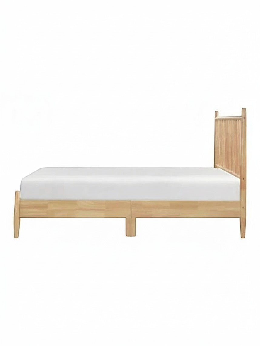 Lit double Paolo TOCO Meubles en bois naturel avec tête de lit à lattes verticales et design plateforme moderne