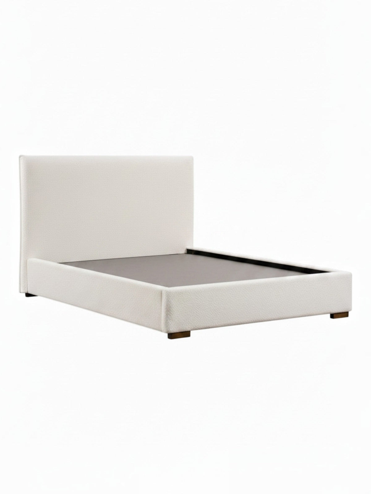 Lit double TOCO Meubles Noemie en tissu bouclé beige avec tête de lit moderne et design plateforme épuré