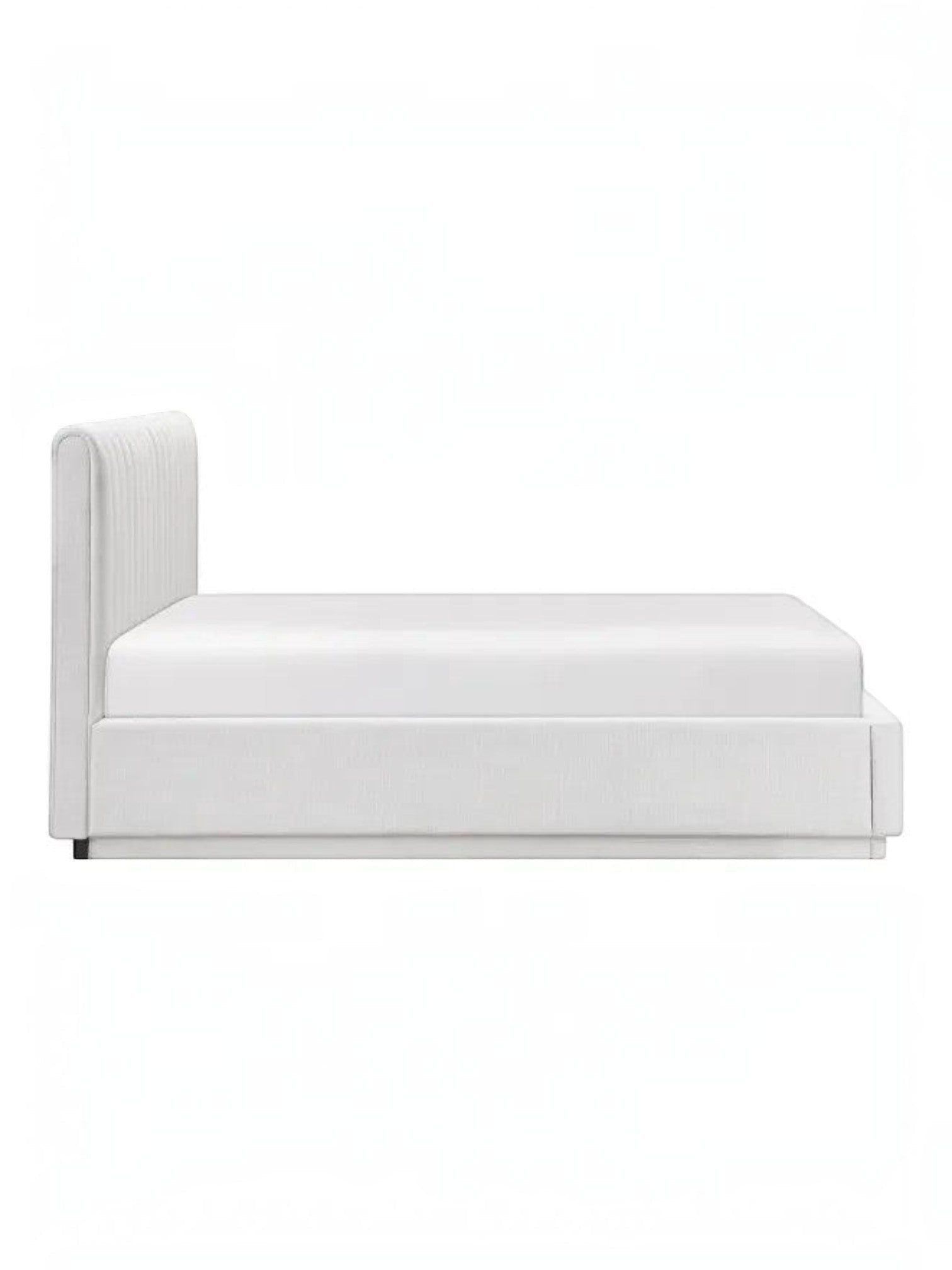 Lit double plateforme TOCO Meubles Emilio blanc avec tête de lit capitonnée verticalement et design moderne épuré
