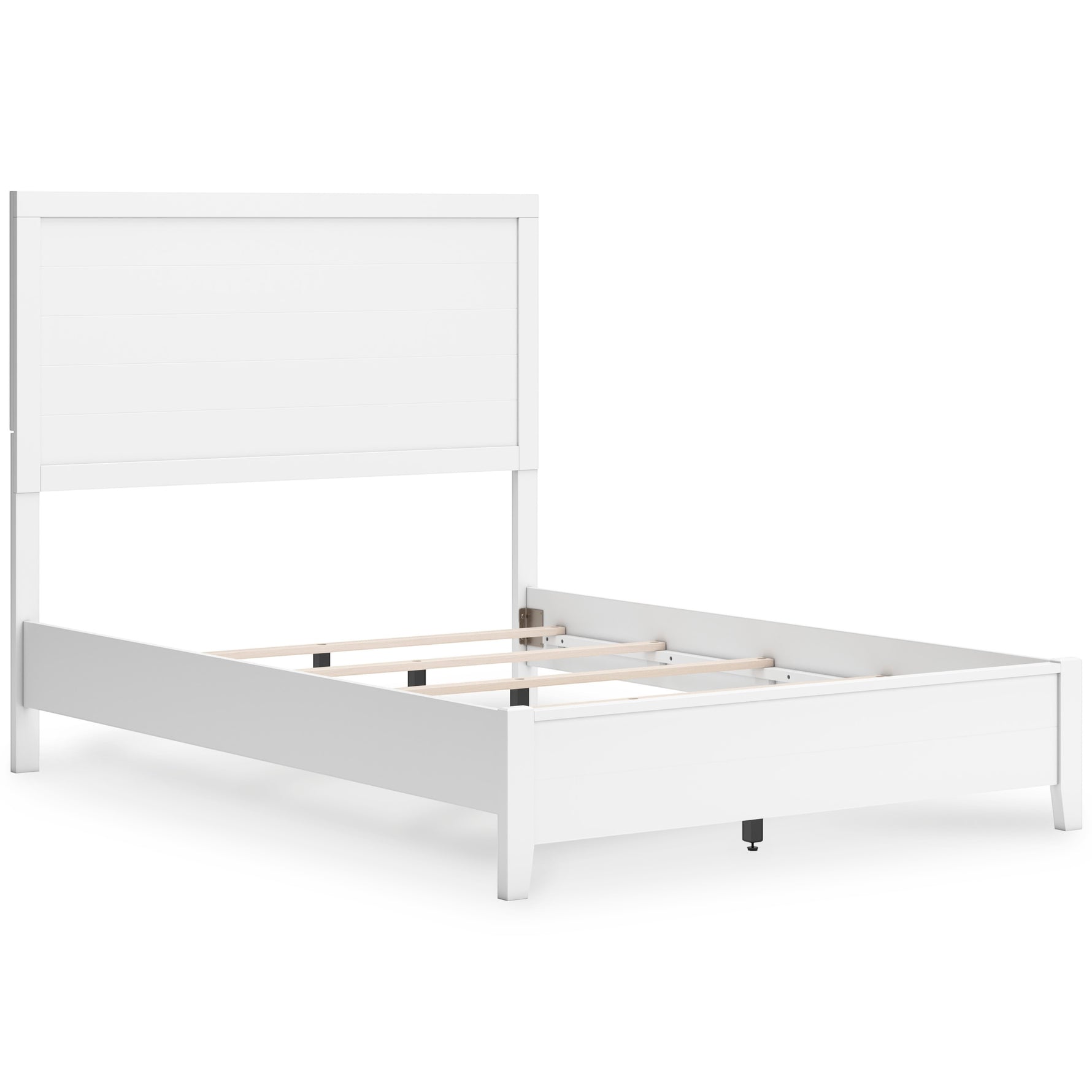 Lit double Gisele blanc TOCO Meubles avec tête de lit à lattes et cadre en bois