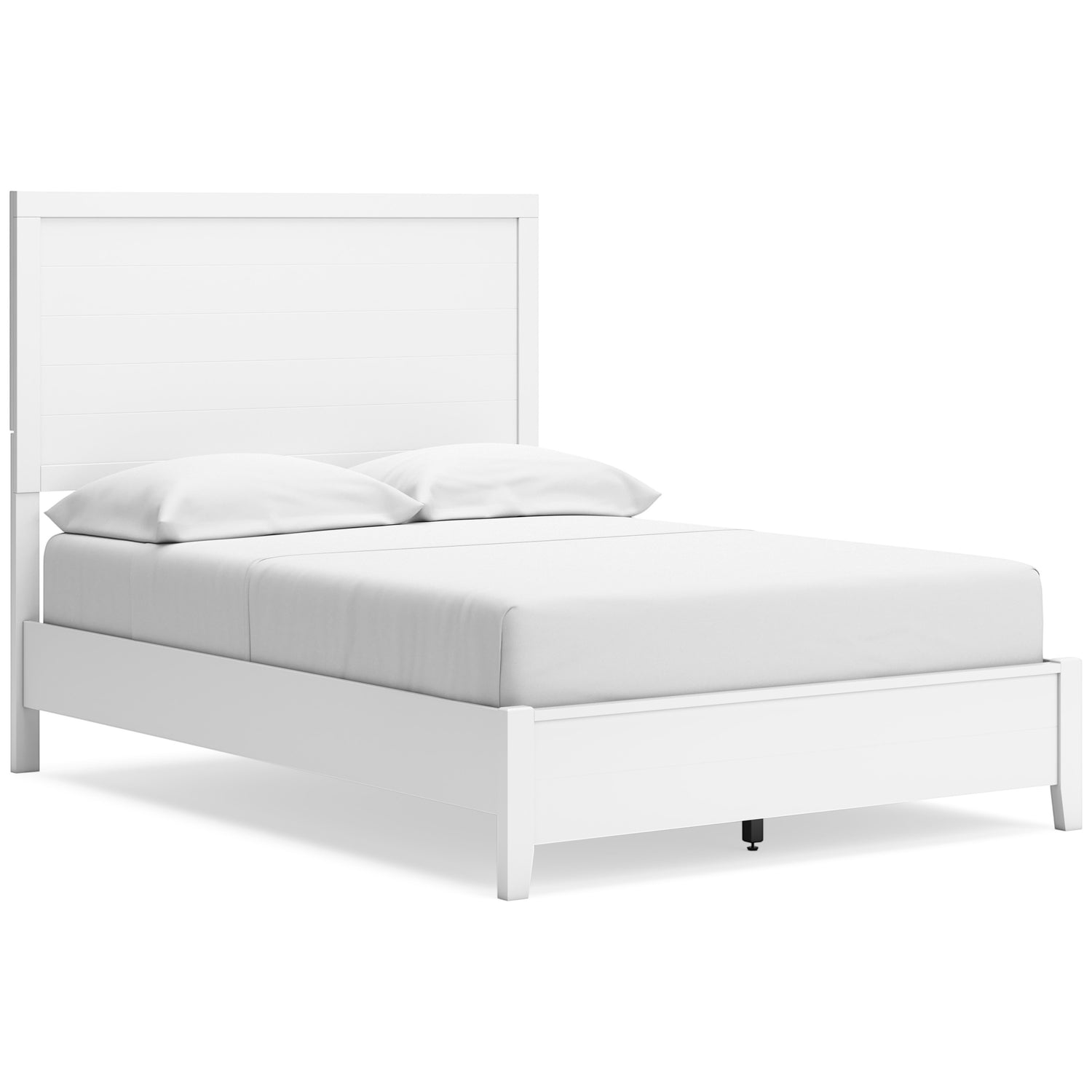 Lit double Gisele blanc TOCO Meubles avec tête de lit à lattes et finition épurée, style contemporain.