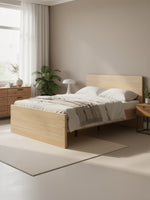Lit double Hazel TOCO Meubles en bois clair au design plateforme minimaliste dans une chambre moderne et chaleureuse