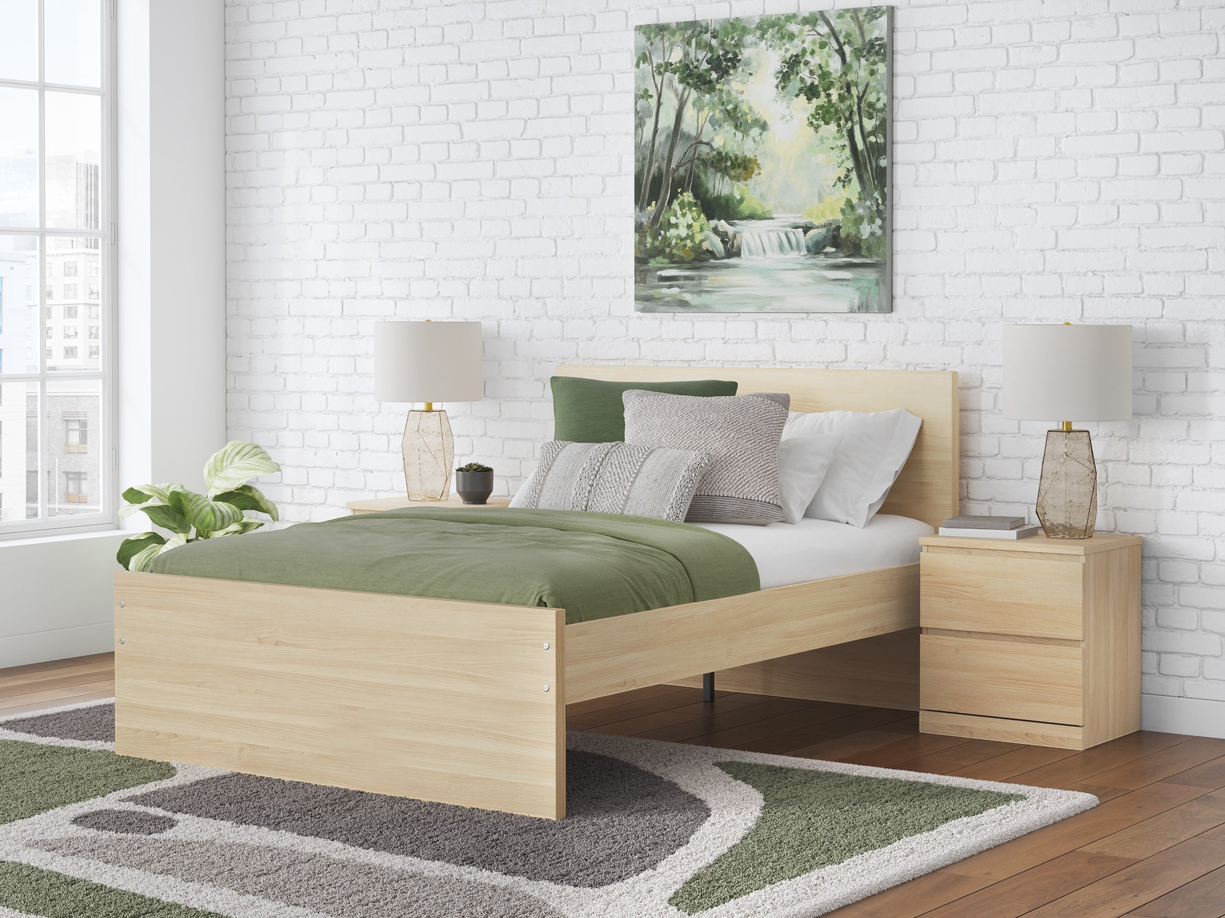 Lit double Hazel en bois naturel de TOCO Meubles, design plateforme minimaliste, idéal pour chambre moderne.