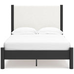 Lit double Margot TOCO Meubles avec tête de lit rembourrée texturée blanc cassé et cadre noir mat.