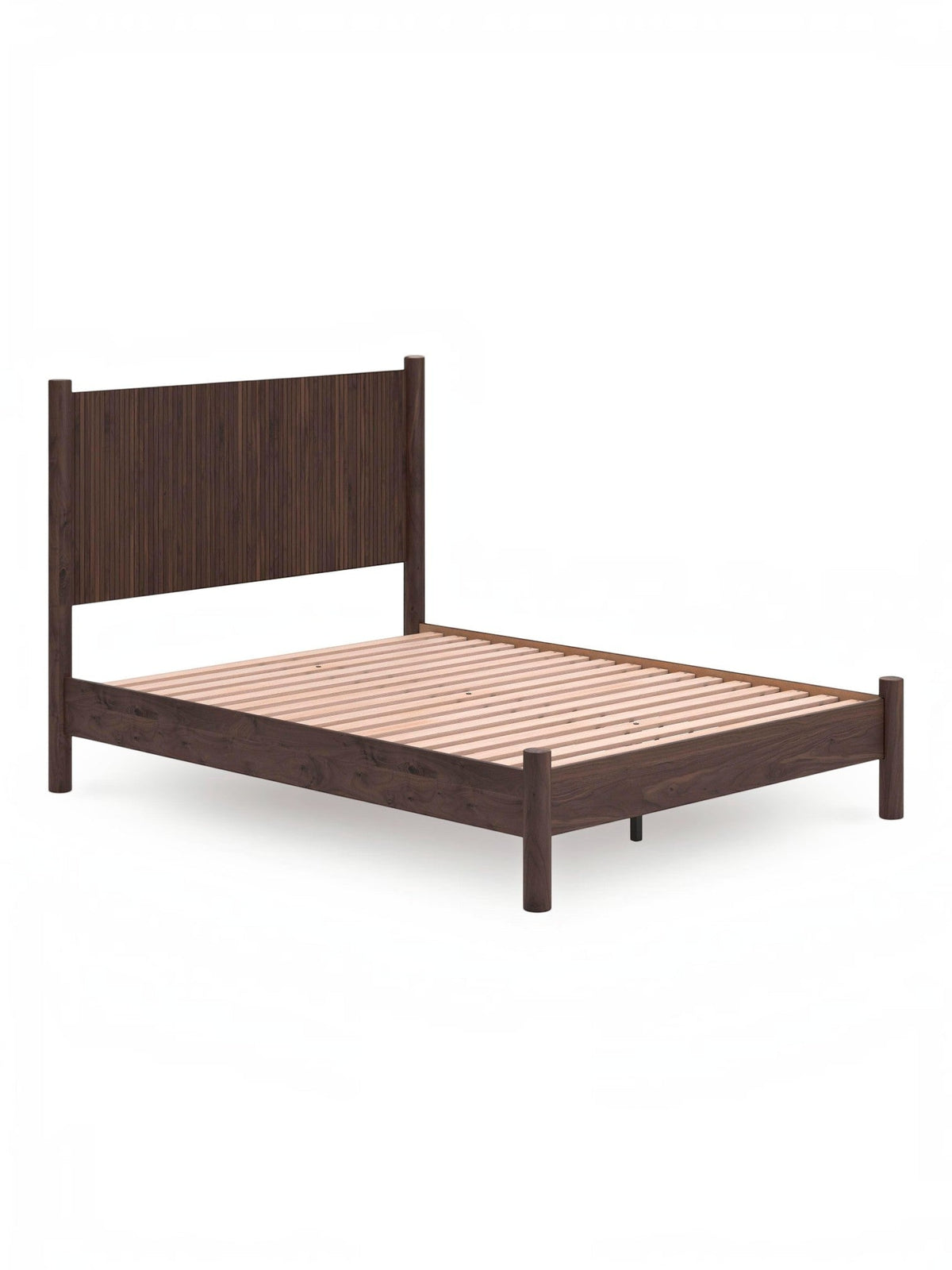 Lit double Maya TOCO Meubles en bois brun avec tête de lit au design rétro et sommier à lattes apparent