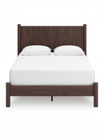 Lit double Maya TOCO Meubles en bois brun foncé avec tête de lit à effet canné au design bohème moderne