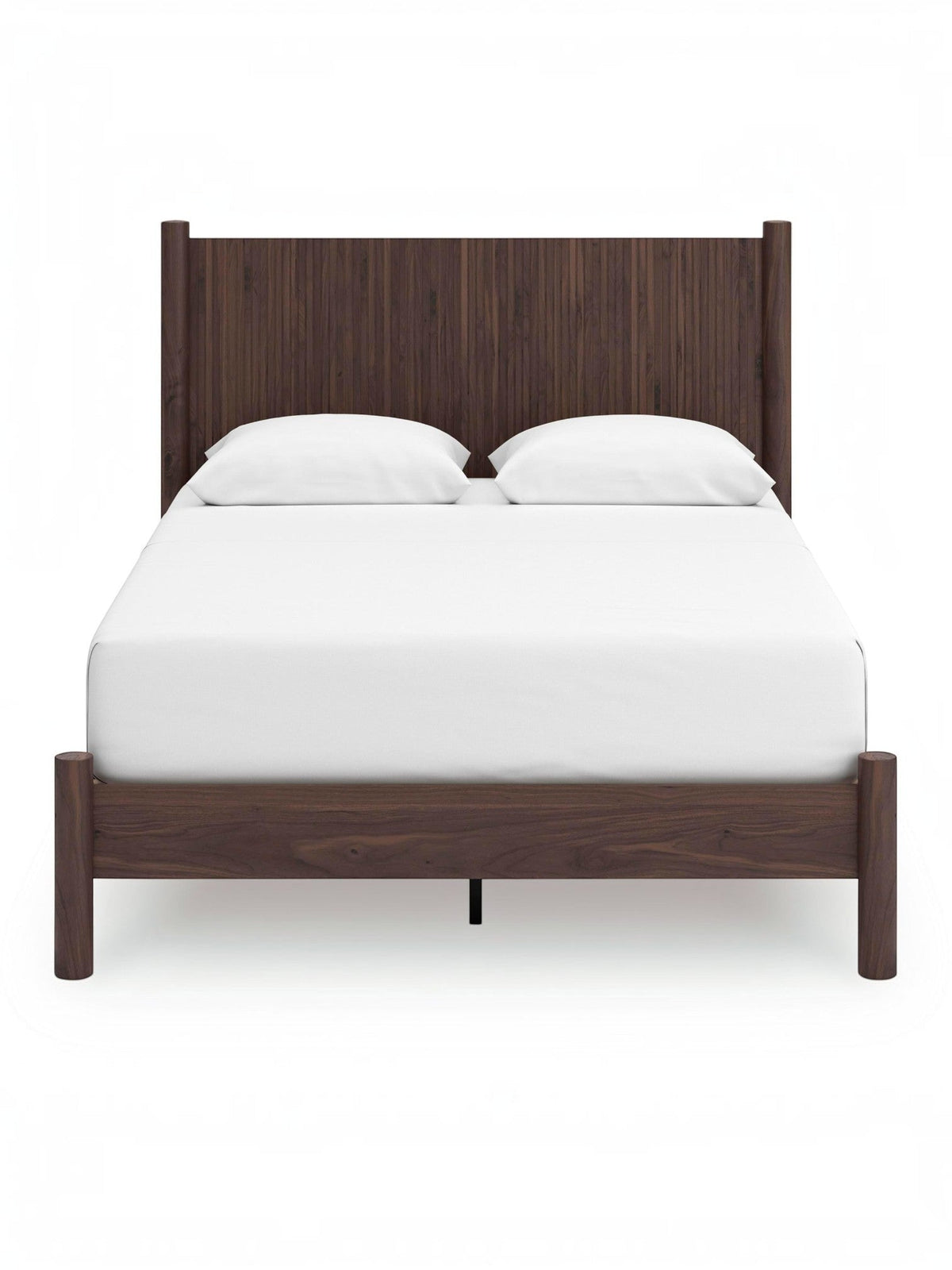 Lit double Maya TOCO Meubles en bois brun foncé avec tête de lit à effet canné au design bohème moderne
