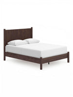 Lit double Maya TOCO Meubles en bois brun foncé avec tête de lit au design rétro et épuré pour chambre bohème