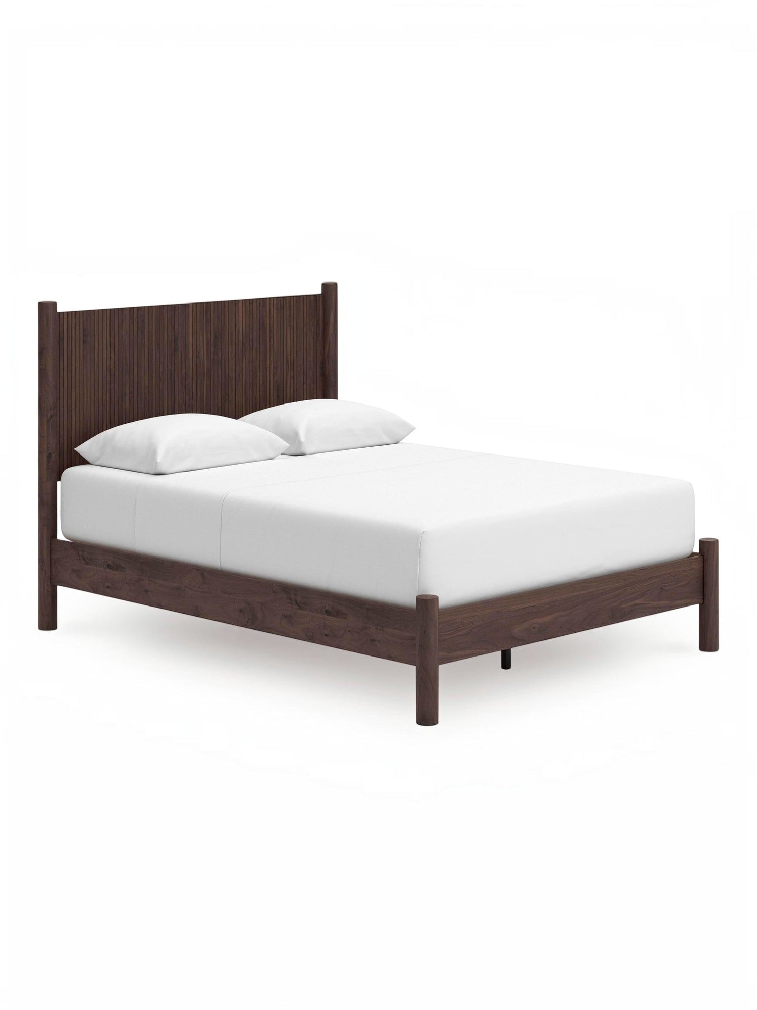 Lit double Maya TOCO Meubles en bois brun foncé avec tête de lit au design rétro et épuré pour chambre bohème