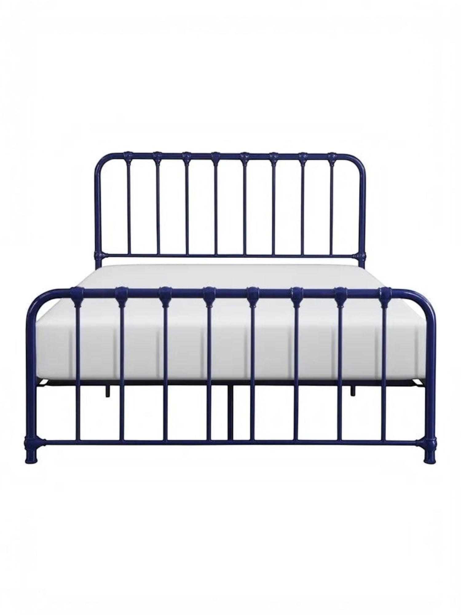 Lit double bleu marine en métal TOCO Meubles, style vintage avec barreaux et pieds arrondis.