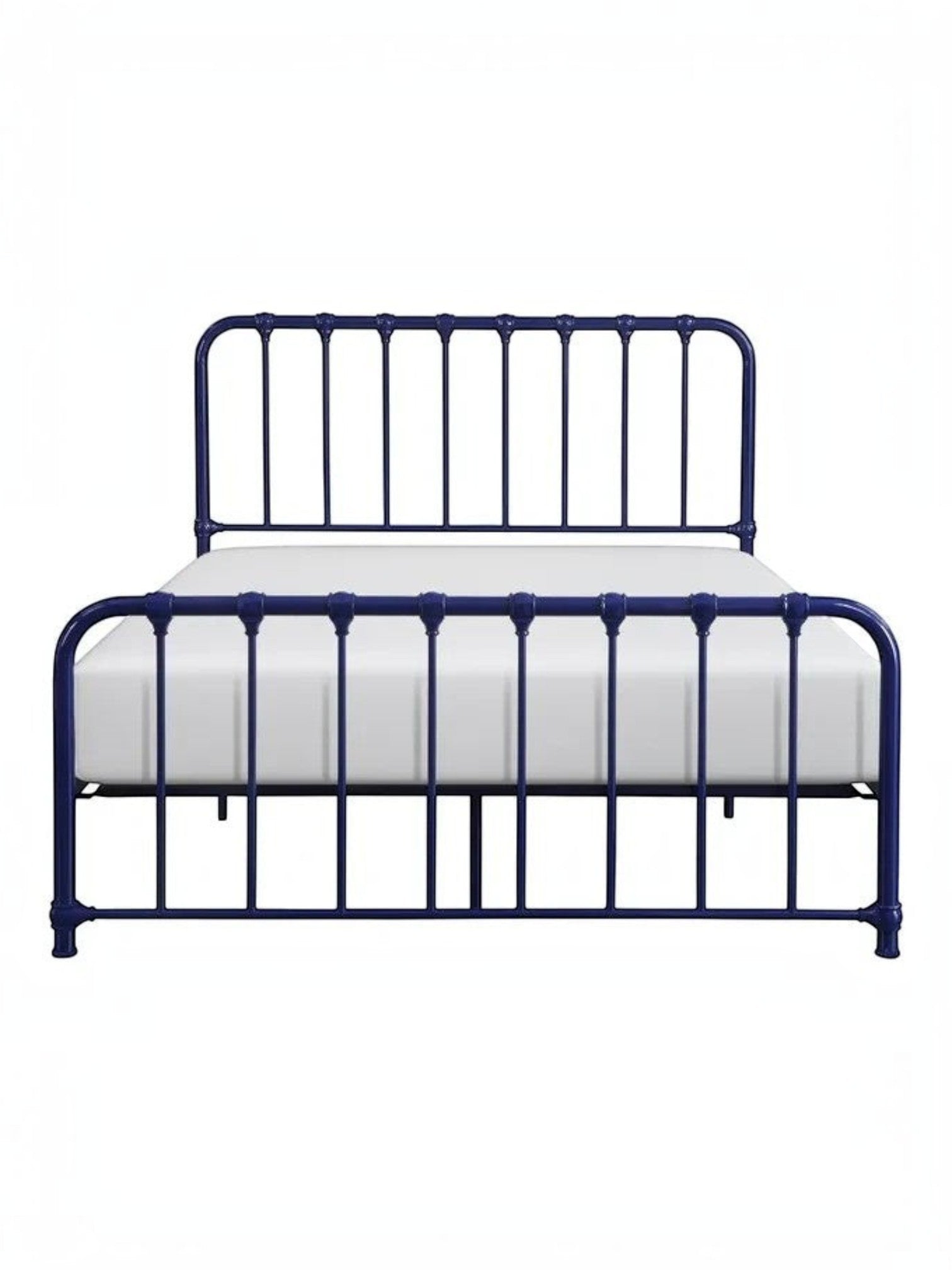 Lit double bleu marine en métal TOCO Meubles, style vintage avec barreaux et pieds arrondis.