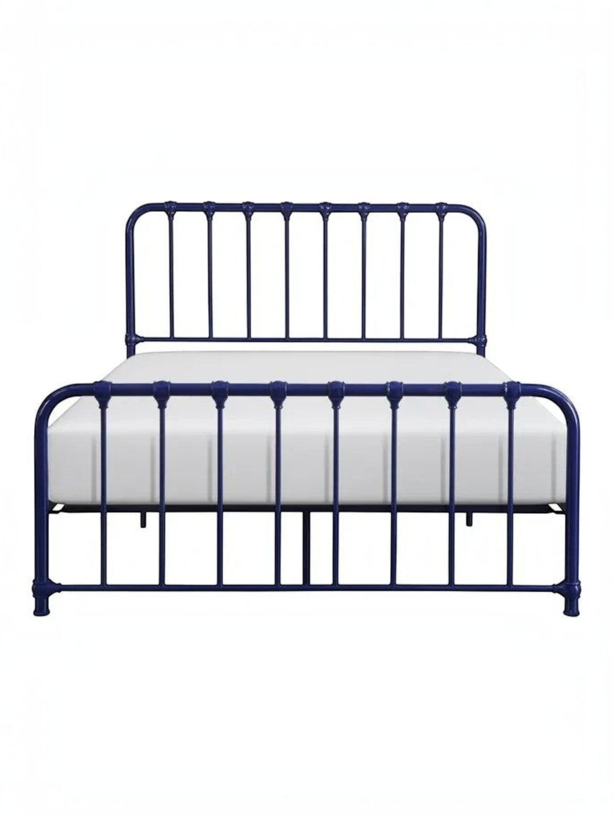 Lit double bleu marine en métal TOCO Meubles, style vintage avec barreaux et pieds arrondis.