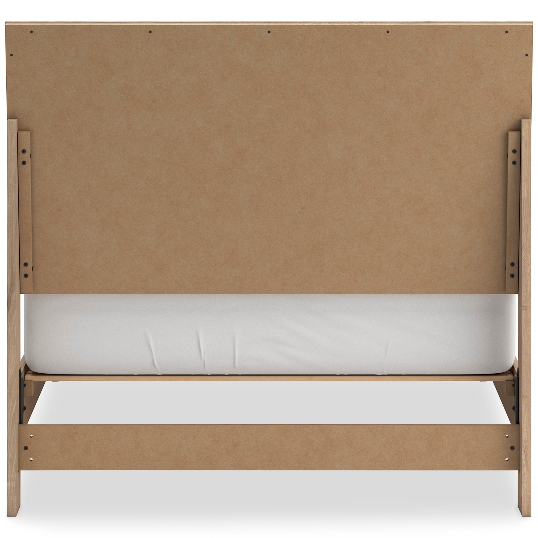 Lit double Olive TOCO Meubles en bois clair avec tête de lit cannée et sommier blanc