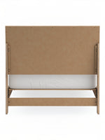 Lit double Olive TOCO Meubles en bois clair avec tête de lit cannée et sommier blanc